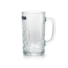 Diamond-Cut Textured Clear Glass Juice Mug 400 ml with Handle – Set of 6 | Premium Patterned Drinkware for Home & Café