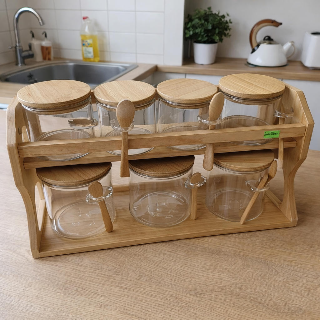 Jar Set Wooden – Storage Containers with Wooden Lids - Habitt