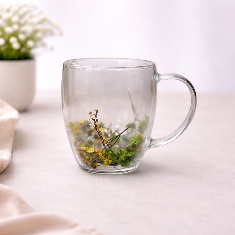 Clear Glass Floral Mug – Transparent Tea & Coffee Cup with Handle