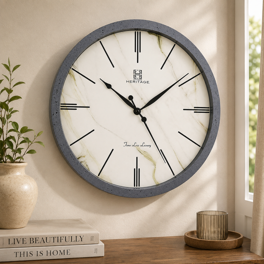 Heritage Scottish Marble Effect Wall Clock 20" – Elegant Quartz Display with Modern Classic Design (Plastic Frame)