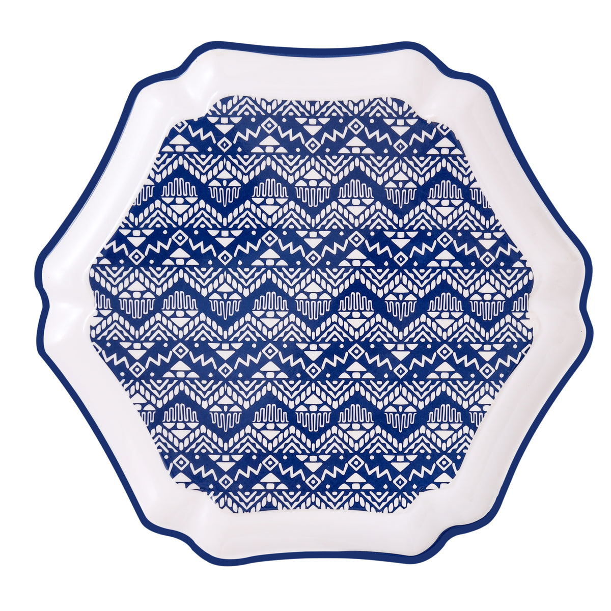 Hexagonal Tray Large Blue Aztec