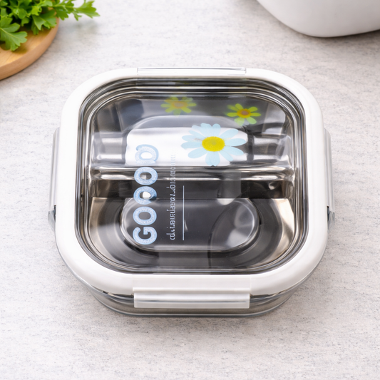 Food 2 Partition Stainless Steel Lunch Box – Dual Compartment Meal Container - Habitt