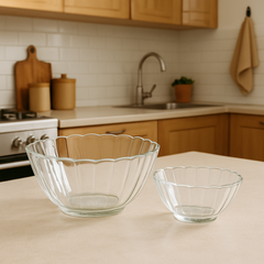 Clear Fluted-Rim Pressed-Glass 7-Piece Fruit Bowl Set – Elegant Classic Serveware