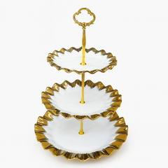 Super Dine 3 Tier – White &amp; Gold Ceramic Dessert Stand