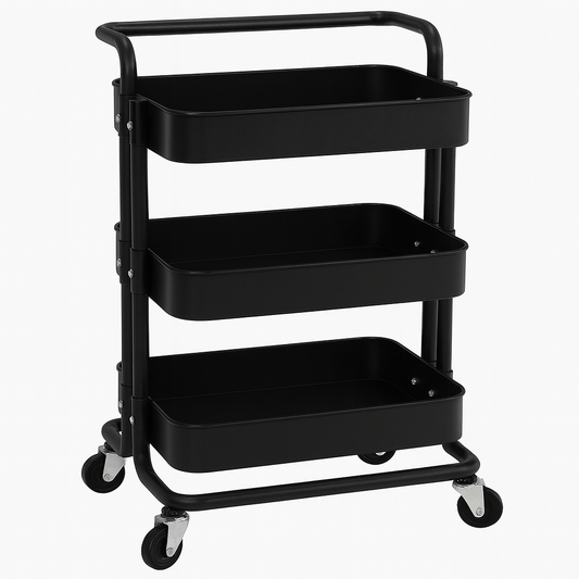 3-Tier Modern Storage Trolley with Wheels – Multi-Purpose Rolling Utility Cart in White &amp; Black | Metal Organizer Rack for Kitchen, Bathroom, Office &amp; Salon