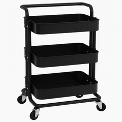 3-Tier Modern Storage Trolley with Wheels – Multi-Purpose Rolling Utility Cart in White &amp; Black | Metal Organizer Rack for Kitchen, Bathroom, Office &amp; Salon