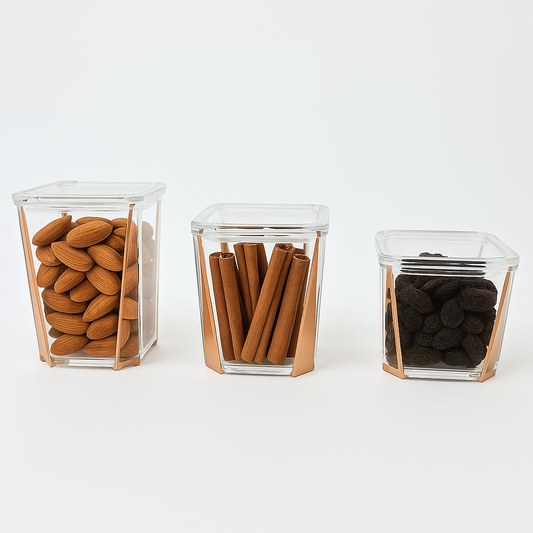 1Pc Acrylic Jar – Small, Medium & Large | Transparent Storage Container with Rose Gold Design