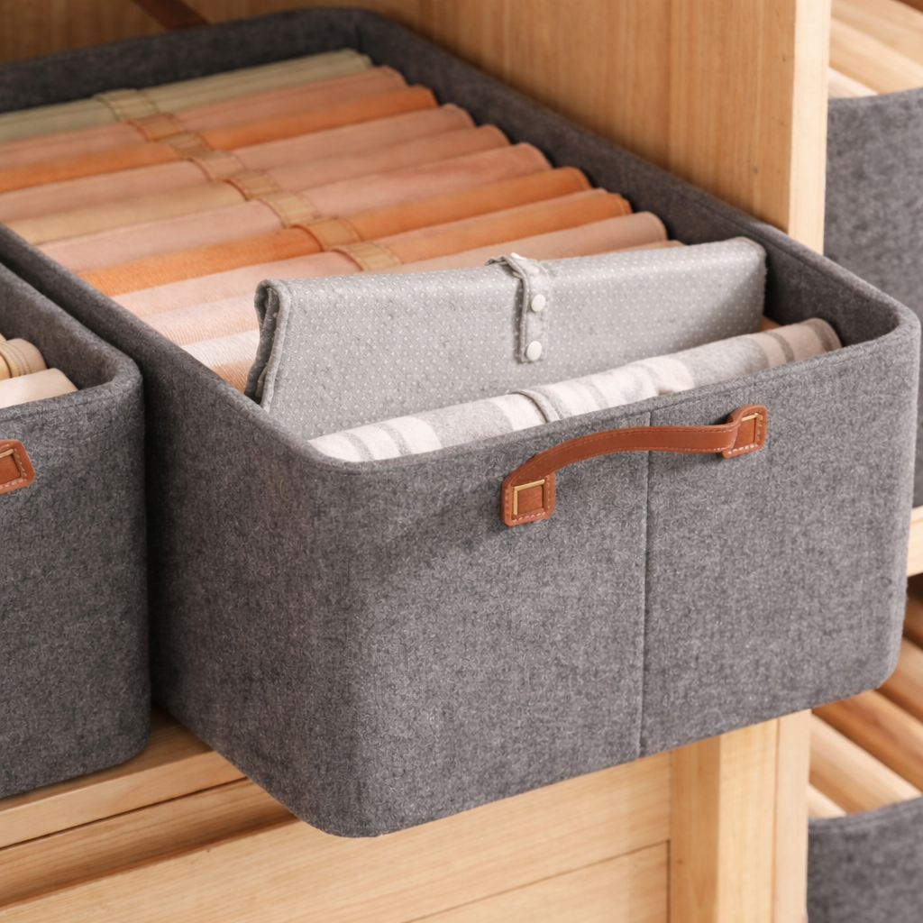 Cloth Organizer Foldable Fabric Storage Box with Handle