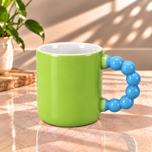 Colourful Ceramic Coffee Mug with Beaded Handle – Cute Tea & Coffee Cup