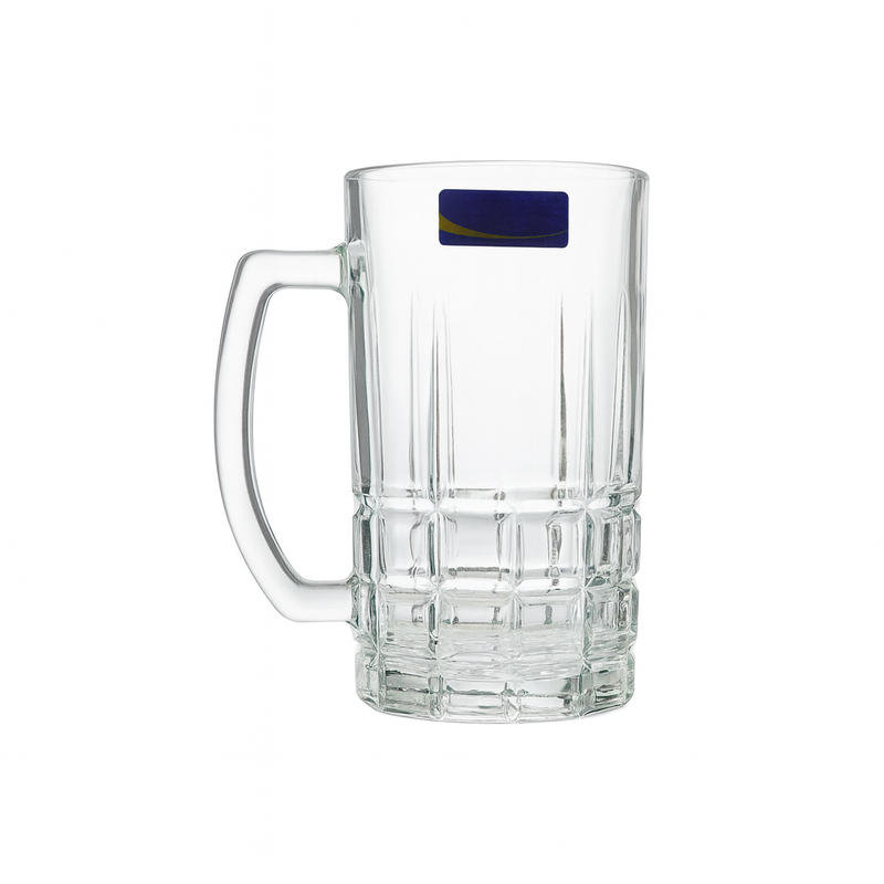 Premium Textured Clear Glass Juice Mug 400 ml with Handle – Set of 6 | Durable Drinkware for Home & Café - Habitt