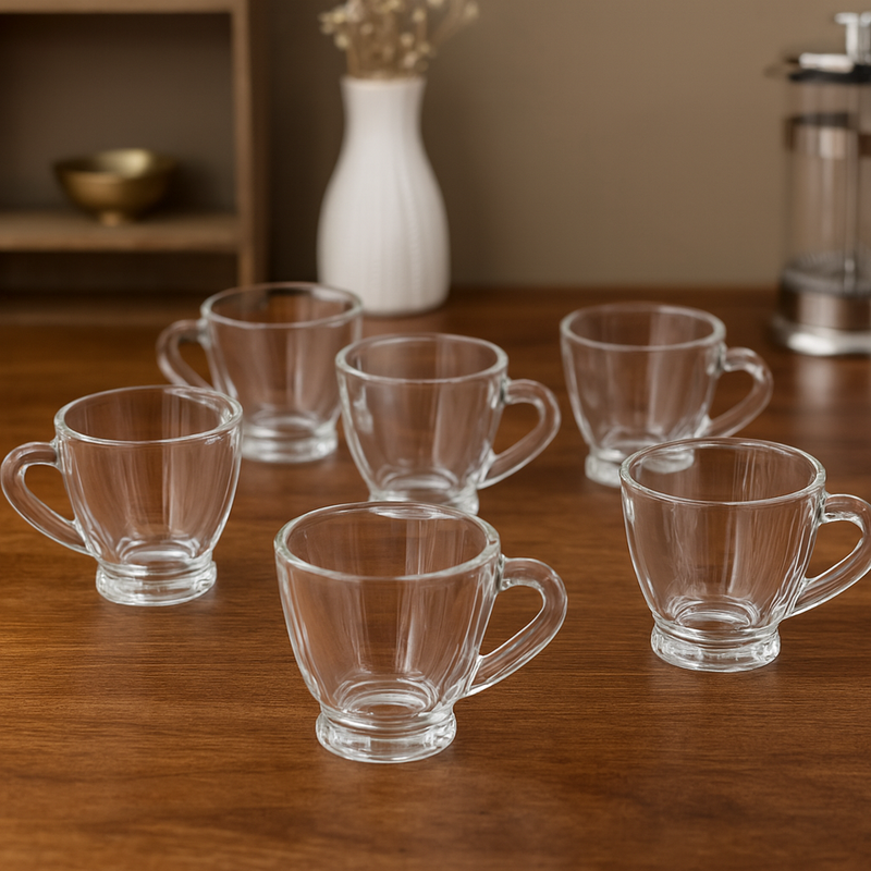 Clear Textured Glass Cup – Premium 205 ml Deli Glassware (Set of 6) - Habitt