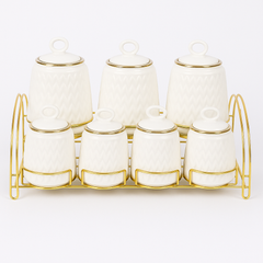 7 Pcs Canister Set with Ceramic Lid 2946 – White Textured Kitchen Storage Jars