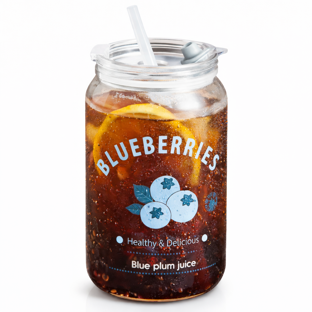 Mason Jar Glass Tumbler with Straw & Lid – Stylish Reusable Drink Jar