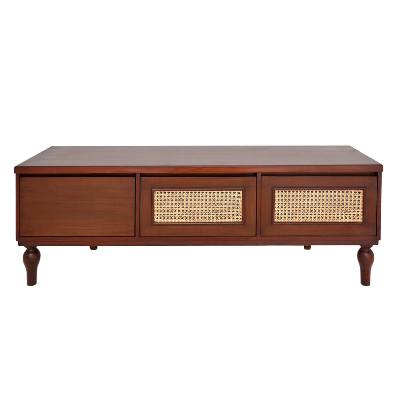 Gul Bahar TV Unit – Solid Wood Media Console with Cane Accents - Habitt