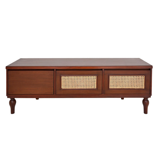 Gul Bahar TV Unit – Solid Wood Media Console with Cane Accents