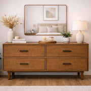 Nysa Solid Wood Dresser with Mirror – Modern 4 Drawer Storage Chest for Bedroom Organization - Habitt