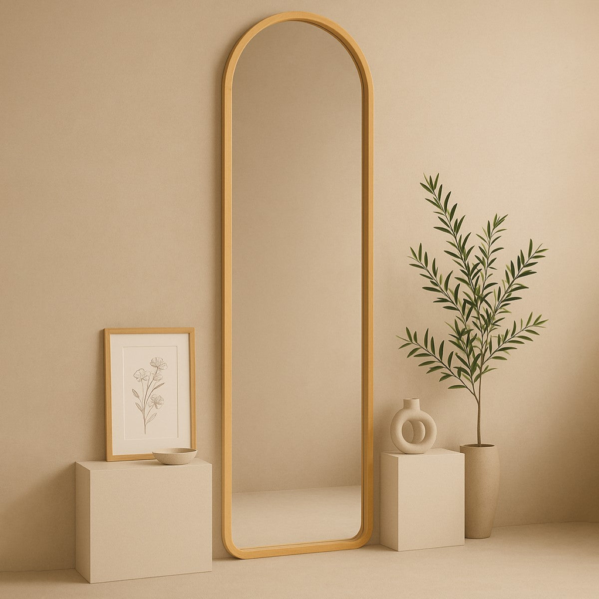 RIA Wall Mirror – Modern Full-Length Arch Mirror with Wooden Frame