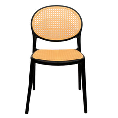 Cane Charm Armless Chair – Plastic Frame with Woven Cane‑Style Seat & Back (Black)