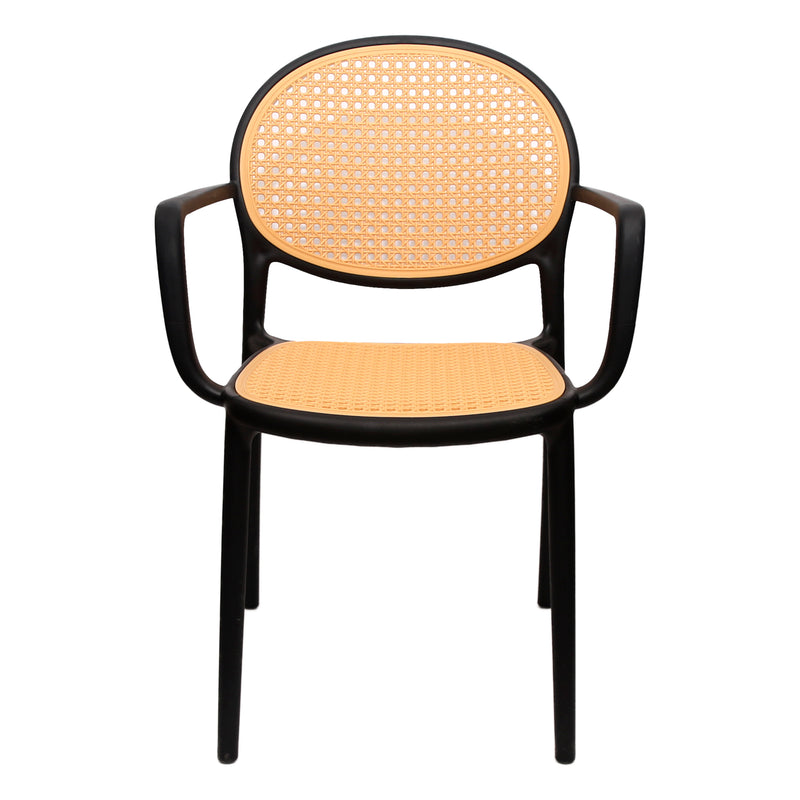 Cane Charm Armchair – Plastic Frame with Woven Cane‑Style Seat & Back (Black, White, Green) - Habitt