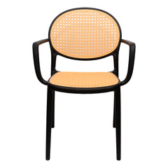 Cane Charm Armchair – Plastic Frame with Woven Cane‑Style Seat & Back (Black, White, Green)