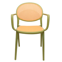 Cane Charm Armchair – Plastic Frame with Woven Cane‑Style Seat & Back (Black, White, Green)