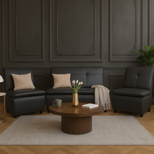 Lazo Executive Sofa Set – Premium Leatherette Office Sofa in Black (Single Seater, 2-Seater, or 4-Seater Bundle)