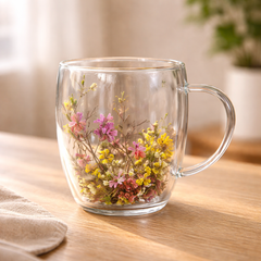 Flower Double Wall Glass Mug – Wildflower Purple Aesthetic Cup - Habitt