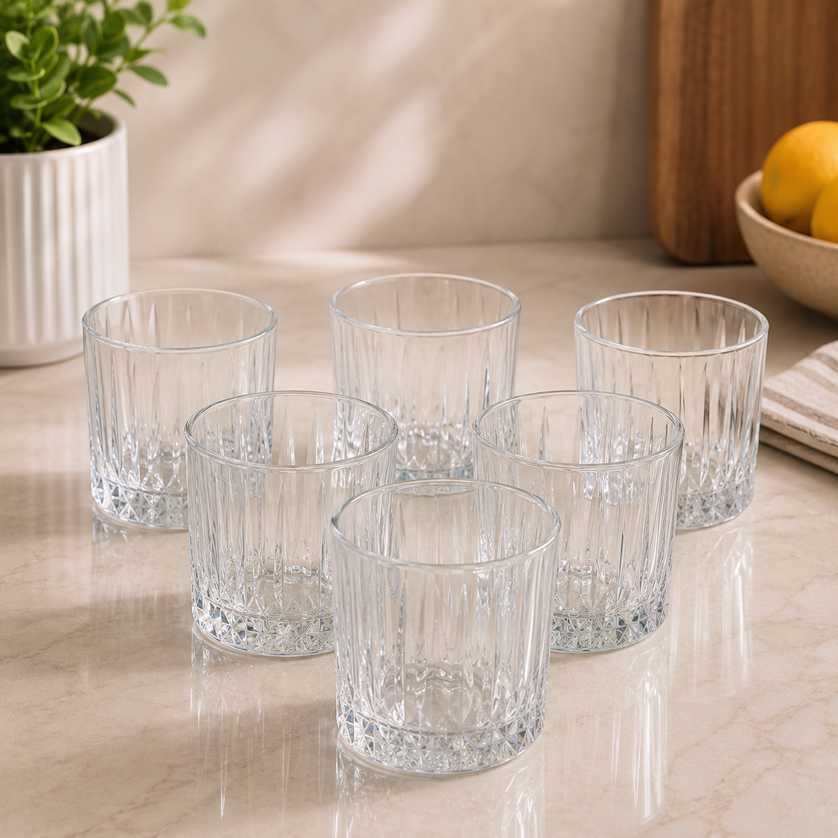 Premium Textured Tumbler Glass 280 ml – Elegant Everyday Glass for Water, Juice & Soft Drinks