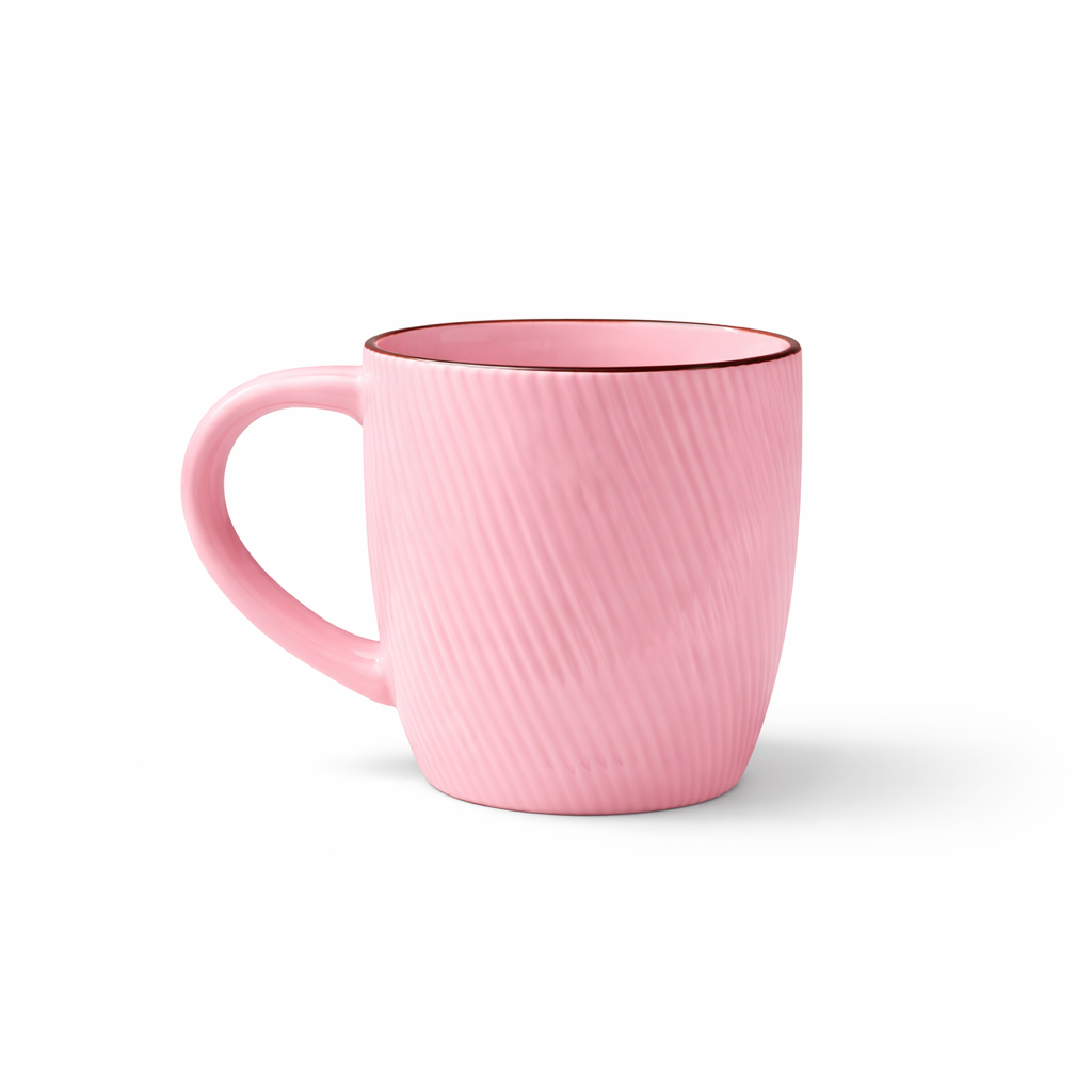 Pack of 3 Textured Ceramic Coffee Mugs Set | Ribbed Design Tea Cups in ...