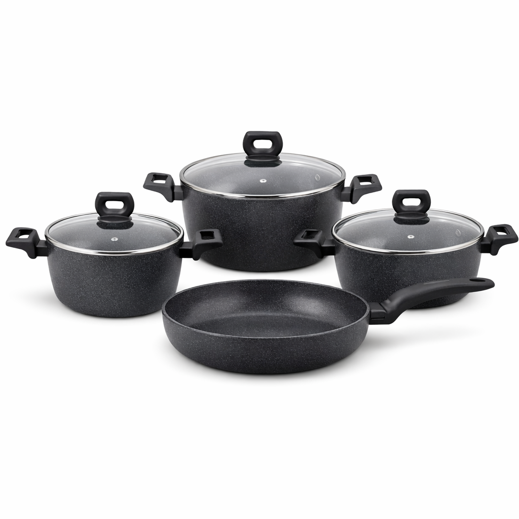 Nora Ceramic 7-Piece Cookware Set – Premium Granite Nonstick Pots & Frypan with Glass Lids - Habitt