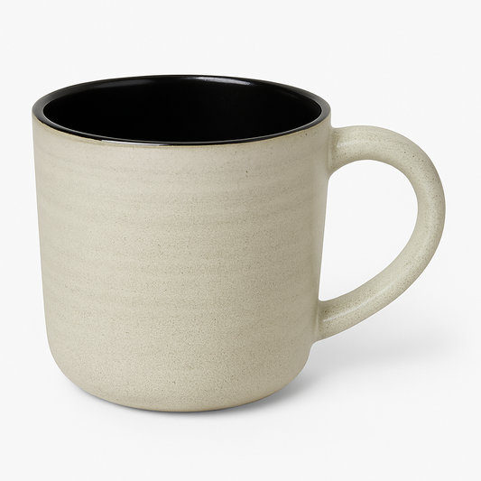 Beige &amp; Black Ceramic Mug – Rustic Stoneware Coffee &amp; Tea Cup