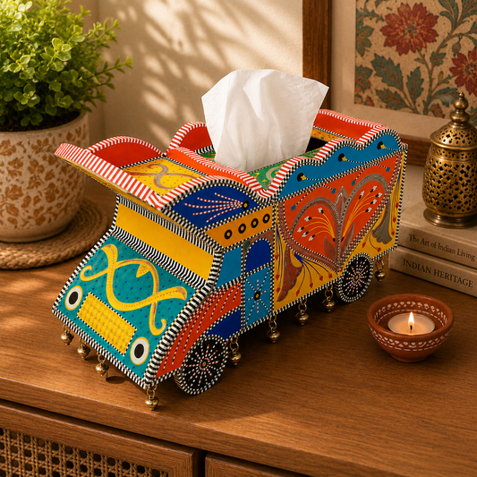 Chamakpatti Truck Tissue Box T Art – Traditional Pakistani Truck Art Decorative Tissue Holder | Colorful Folk Art Home Décor