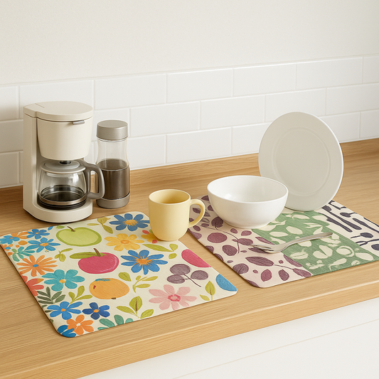 1Pc Absorbent Dish Drying Mat (assorted) – 38x50 cm Kitchen Counter Mat for Utensils, Cups &amp; Dishes | Quick-Dry Microfiber Mat with Colorful Prints