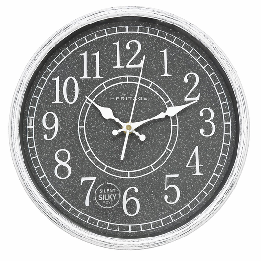 Heritage 15-Inch Vintage Grey Wall Clock with Silent Sweep Movement – Classic Decorative Plastic Frame Clock for Home & Office - Habitt