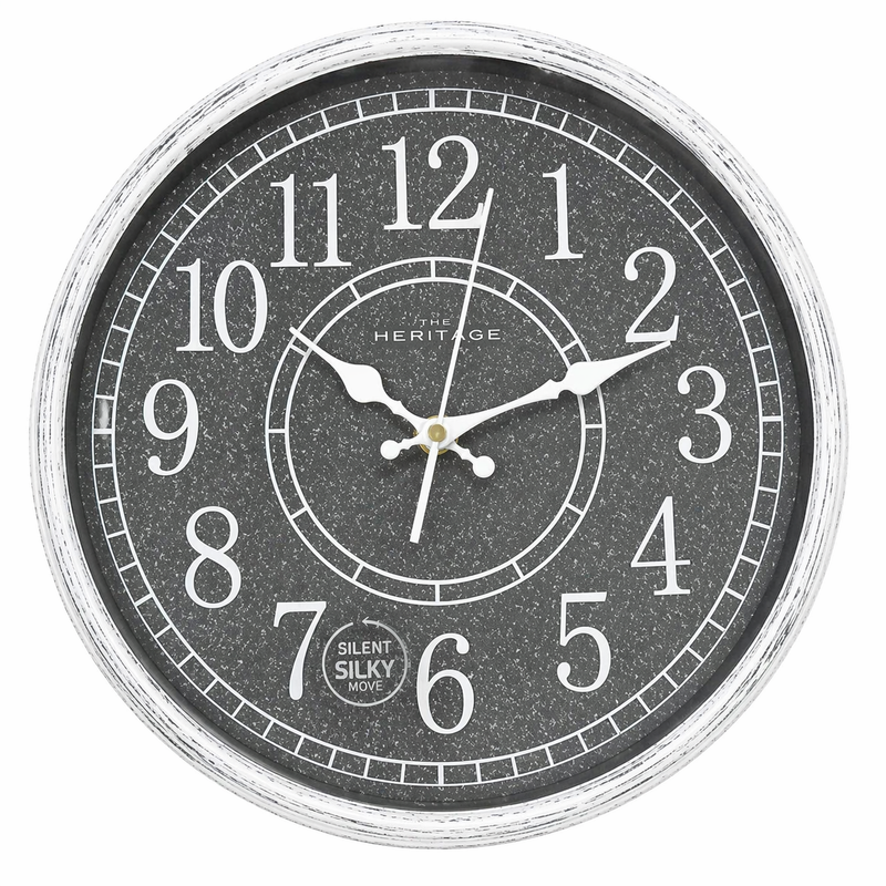 Heritage 15-Inch Vintage Grey Wall Clock with Silent Sweep Movement – Classic Decorative Plastic Frame Clock for Home & Office - Habitt