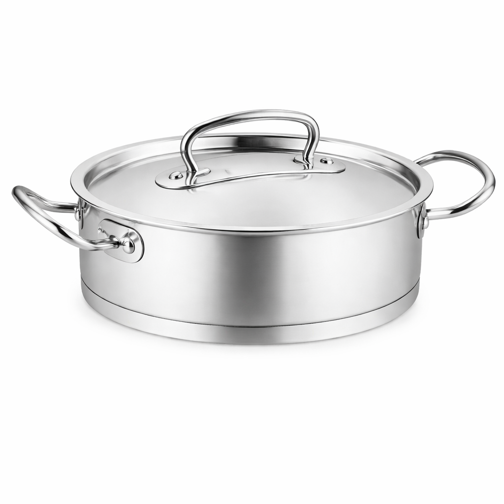 Proline Low Casserole 20x9 cm / 24x10 cm – Stainless Steel Cooking Pot with Lid - Habitt
