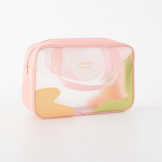 Pink Transparent Toiletry Bag | Waterproof Travel Makeup & Storage Pouch