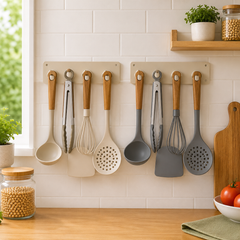 5-Piece Silicone Kitchen Tool Set Assorted – Cooking & Serving Utensil Set with Wooden-Style Handles | Kitchen Accessories
