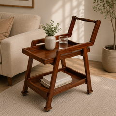 2-Step Sheesham Wood Tea Trolley with Wheels