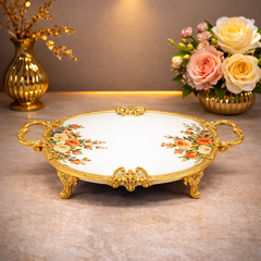 Oval Flat Tray – Luxury Floral Decorative Serving Tray (46x30x6cm) - Habitt