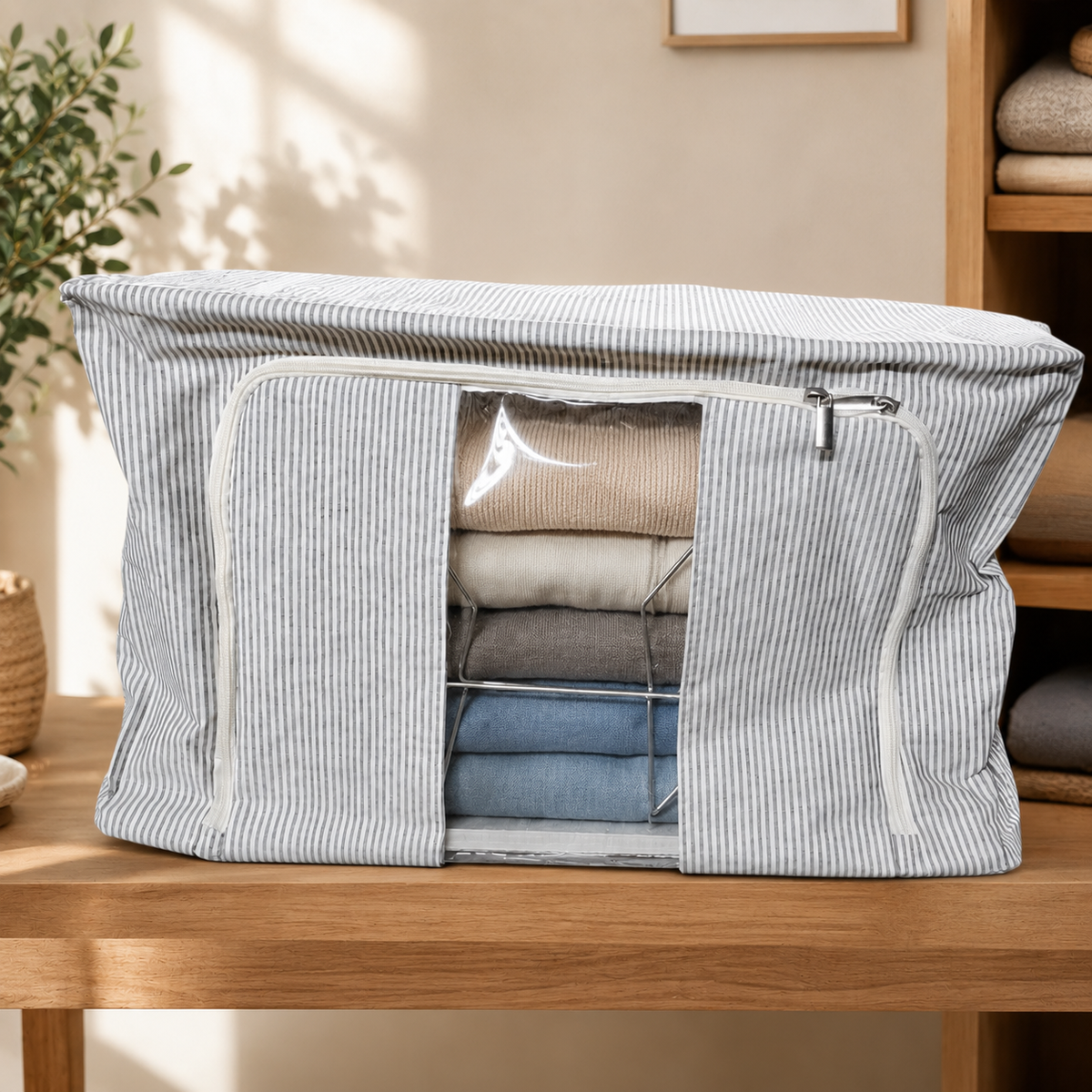 Assorted Foldable Storage Box with Zipper – Large Clothes, Bedding & Blanket Organizer with Clear Window and Handles