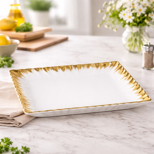 Square Plate – Elegant Serving Plate with Gold Detail - Habitt