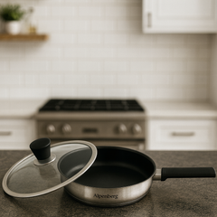 Stainless Steel Fry Pan With Glass Lid  22cm / 24cm / 26cm