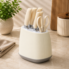 7 Pcs Stainless Steel Knife Set with Modern Block – Available in White & Black