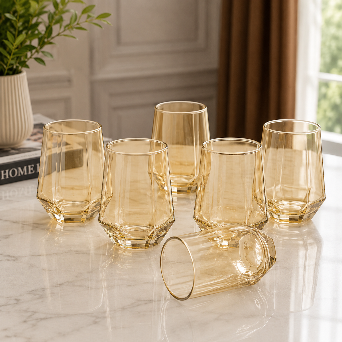 Amber Tumbler Glass – Elegant Everyday Drinking Glass (340 ml)