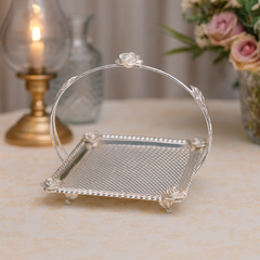 Floral Square Basket – Small Silver Decorative Serving & Display Basket
