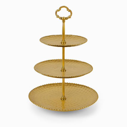 Dotted 3 Tier Stand – Gold Metal Dessert & Snack Server