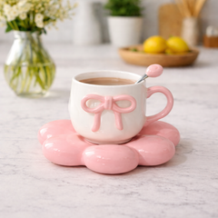 Ceramic Flower Saucer & Bowl Cup Set – Elegant Tea & Dessert Set (Yellow / Red / Pink)