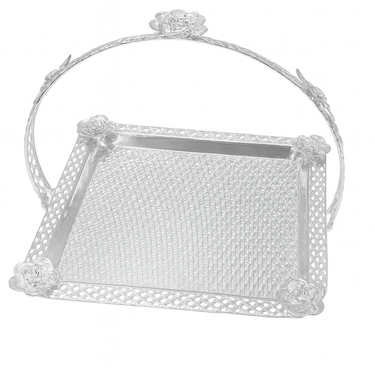 Floral Square Basket – Medium Silver Decorative Serving & Display Basket