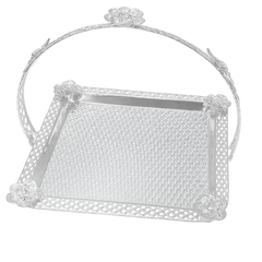 Floral Square Basket – Medium Silver Decorative Serving & Display Basket